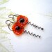 Glass poppy earrings, lampwork flower earrings, red earrings, copper earrings