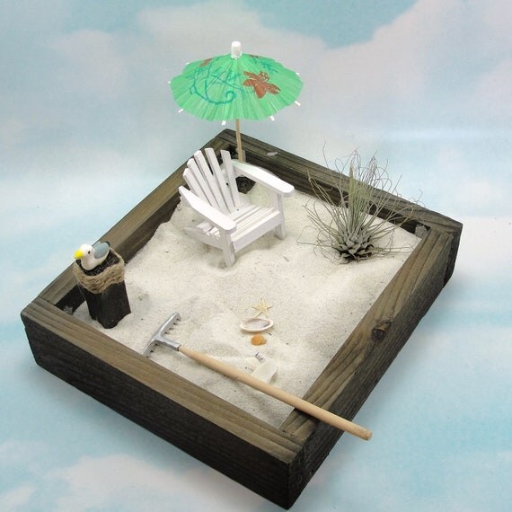 miniature zen beach garden air plant white adirondack chair