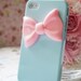 Baby Blue Iphone 4 4s Case With Pink Bowtie Elegant Decoden Cell Phone Case