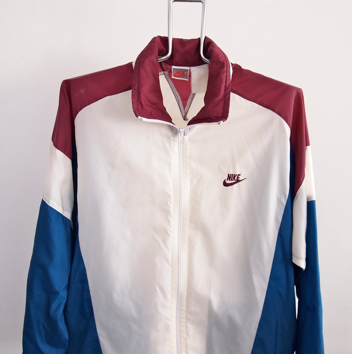 Vintage Nike Windbreaker Jacket Large Maroon Blue White with