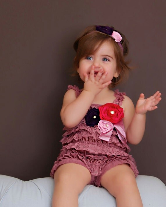 Lace Baby Romper- Purple Romper wth Pink Embellishments