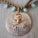 Rustic crochet necklace "No Regrets" skull & crossbones, premium opal czech glass, artisan upcycled spoon, silver brass, unique eco chic