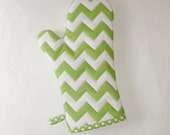 Oven Mitt - Green and White Chevrons - Gift for Foodie - Gift Under 20