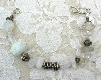 Unusual White & Silver Bracelet, great for summer, redesigned vintage bracelet, handmade by me