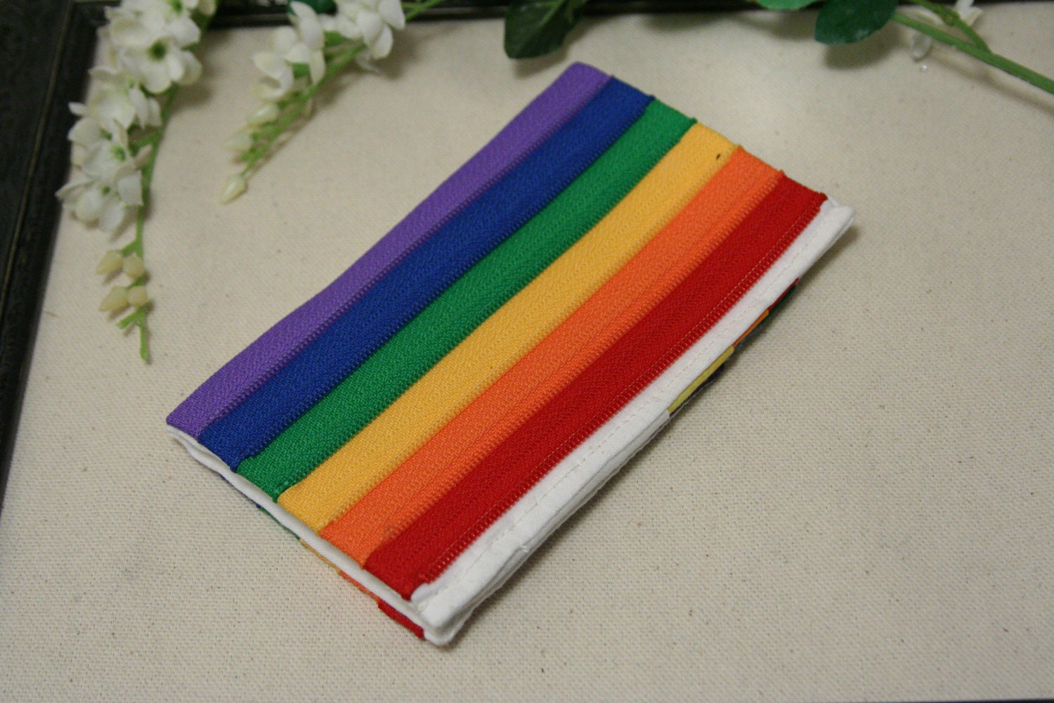 Rainbow Wallet made from repurposed zippers and fabric