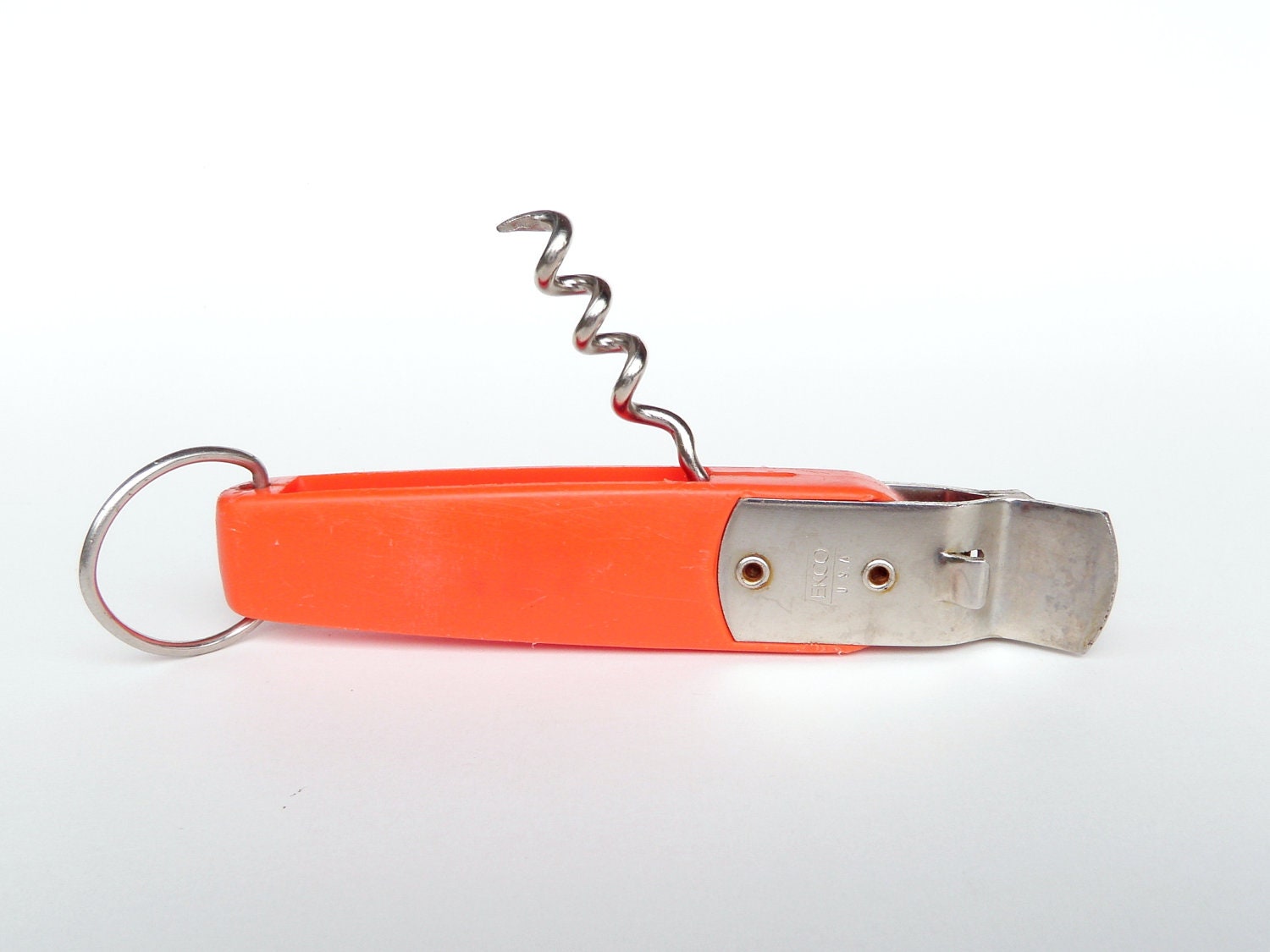 Bottle Opener Can Opener Cork Screw EKCO Retro 1970s Orange