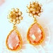 Peachy pink flower earrings crystal Dangle earrings - Austrian crystal pearl and pink cluster post earrings- handcrafted wedding jewelry