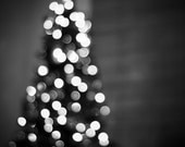 Black and White Christmas Photography - holiday decor lights bokeh sparkle photography black tree dark wall art prints - 8x10 Photograph Black and White Christmas Photography - holiday decor lights bokeh sparkle photography black tree dark wall art prints - 8x10 Photograph