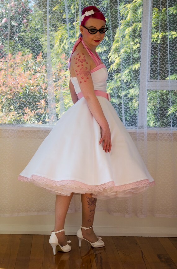 1950's Alice White Wedding Dress with Pink
