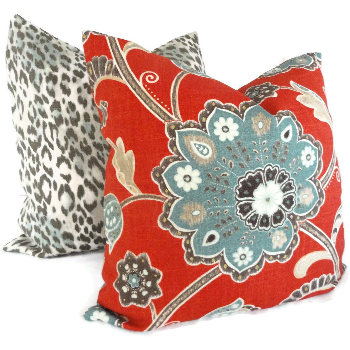 Red and Gray Jacobean Decorative Pillow Cover