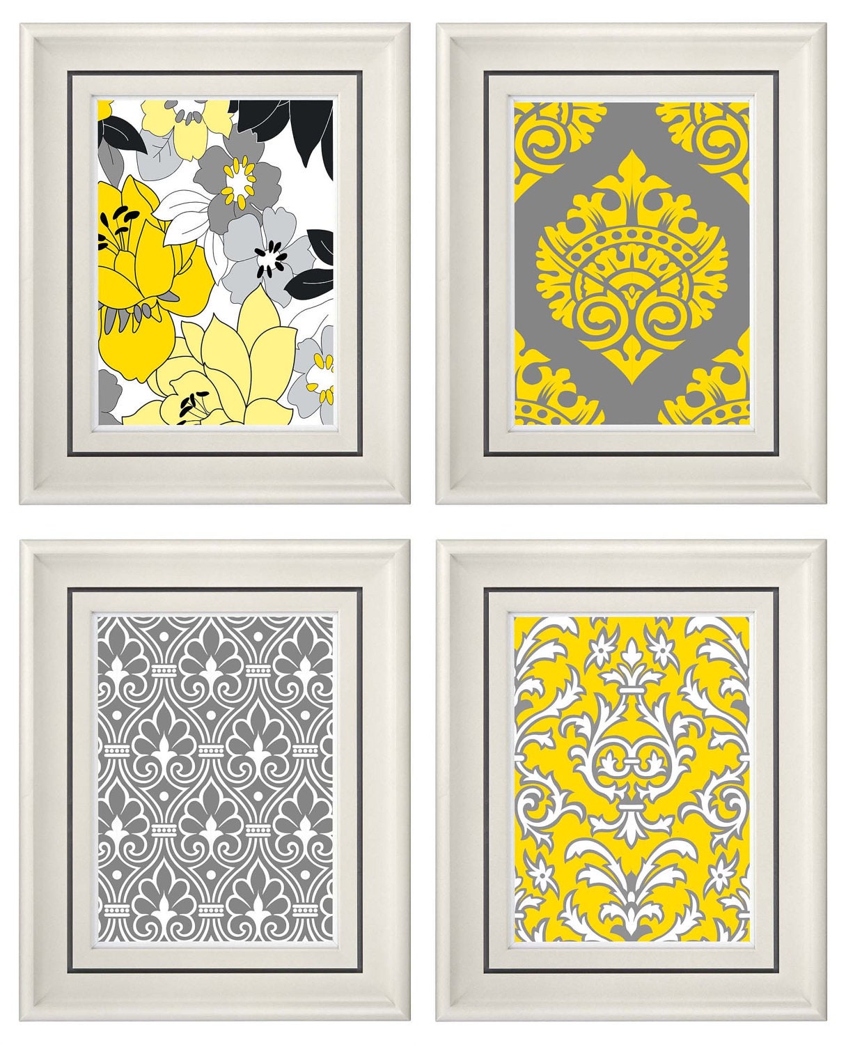 Yellow Wall Art set of four modern vintage gray/yellow wall art print set Yellow Wall Art set of four modern vintage gray/yellow wall art print set