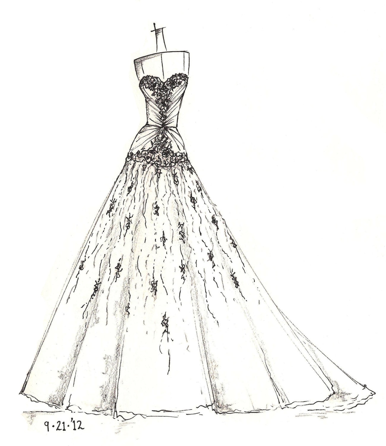 custom gown sketch great gift for anniversary or shower