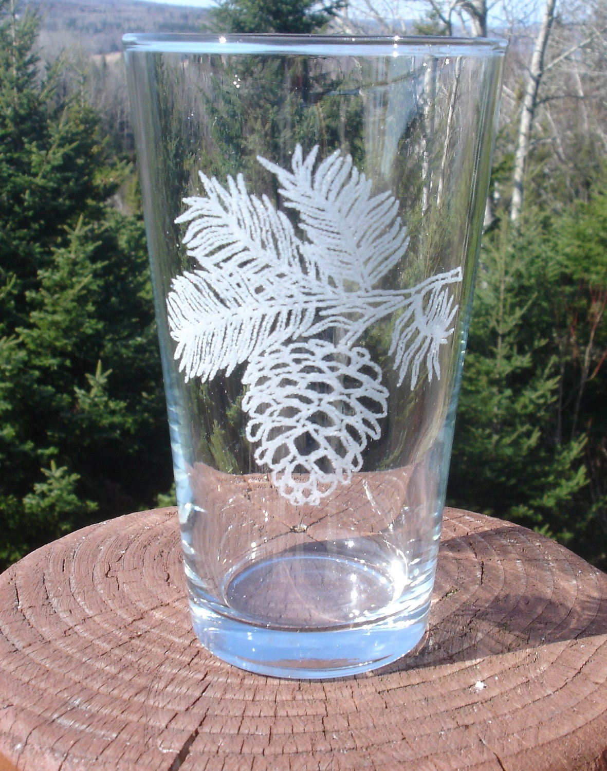 Pine Cone Etched Glassware