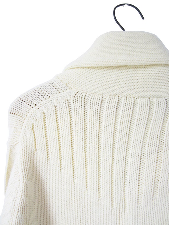 Vintage Shawl Collar Sweater Ivory Knit Button Up White