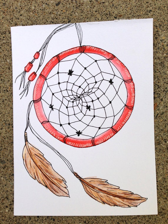 SALE - Red Dreamcatcher: Original Watercolor & Ink Illustration 6"x8" SALE - Red Dreamcatcher: Original Watercolor & Ink Illustration 6"x8"