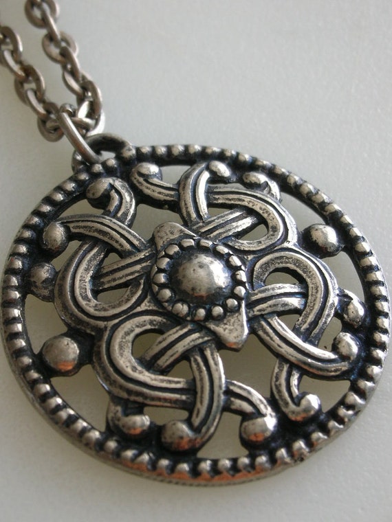 Scandinavian Pewter Pendant Necklace TinnPer NORWAY Medallion