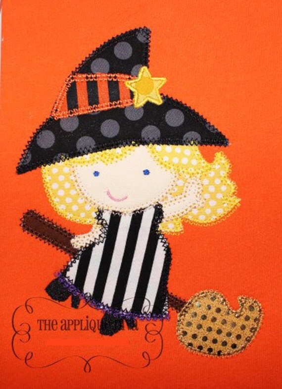 Halloween Flying Witch Embroidery Design Machine Applique