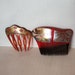 vintage art deco hair combs hand painted red brown hair accessory asian style gold