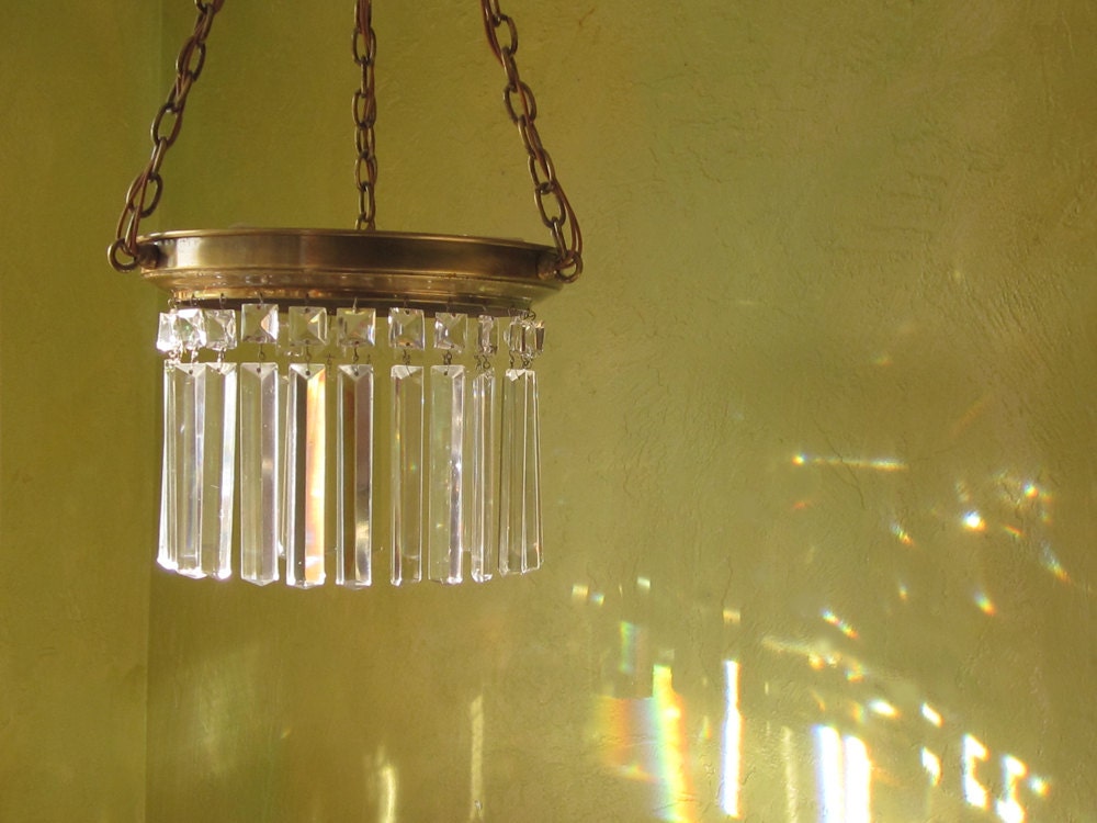 Ceiling Light Antique Crystal and Brass Custom Prism by queendecor