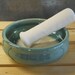 Wheel Thrown Small Grooved Mortar & Pestle - Robins Egg Blue - Food Safe, Porcelain Ceramic
