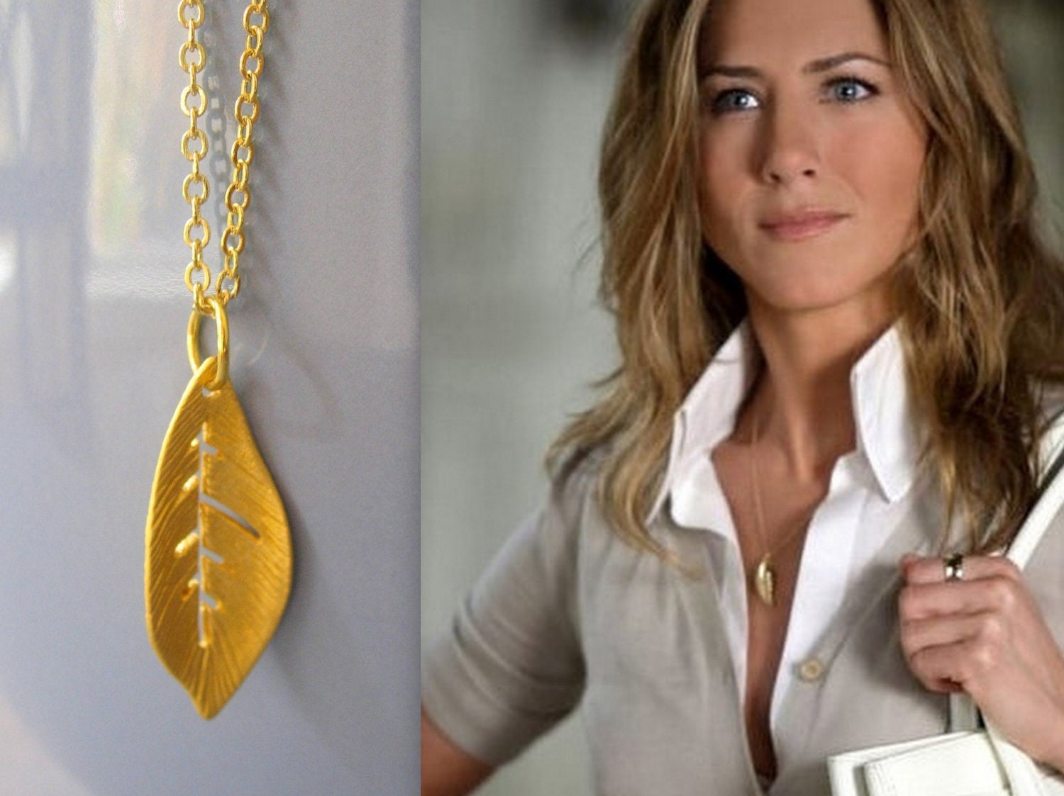Gold Leaf Necklace Jennifer Aniston Inspired Celebrity