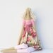 Pretty fabric doll in pink rose dress- blonde Tilda style,cloth doll,art doll cute stuffed doll, rag doll - gift for girls and mom