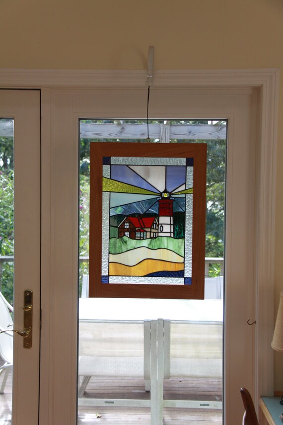 Items similar to Stained glass panel of Nauset Light Cape Cod MA on Etsy