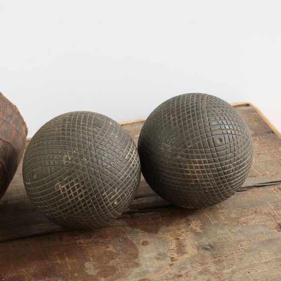 Vintage French Petanque Balls or Boules in Original Leather