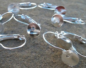 10 pairs Silver Leverback Earrings with 8mm Flat Pad Nickel Free