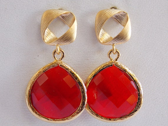 Ruby Earrings : Red Earrings, Glass Earrings, Scarlet, Ruby, Drop ...