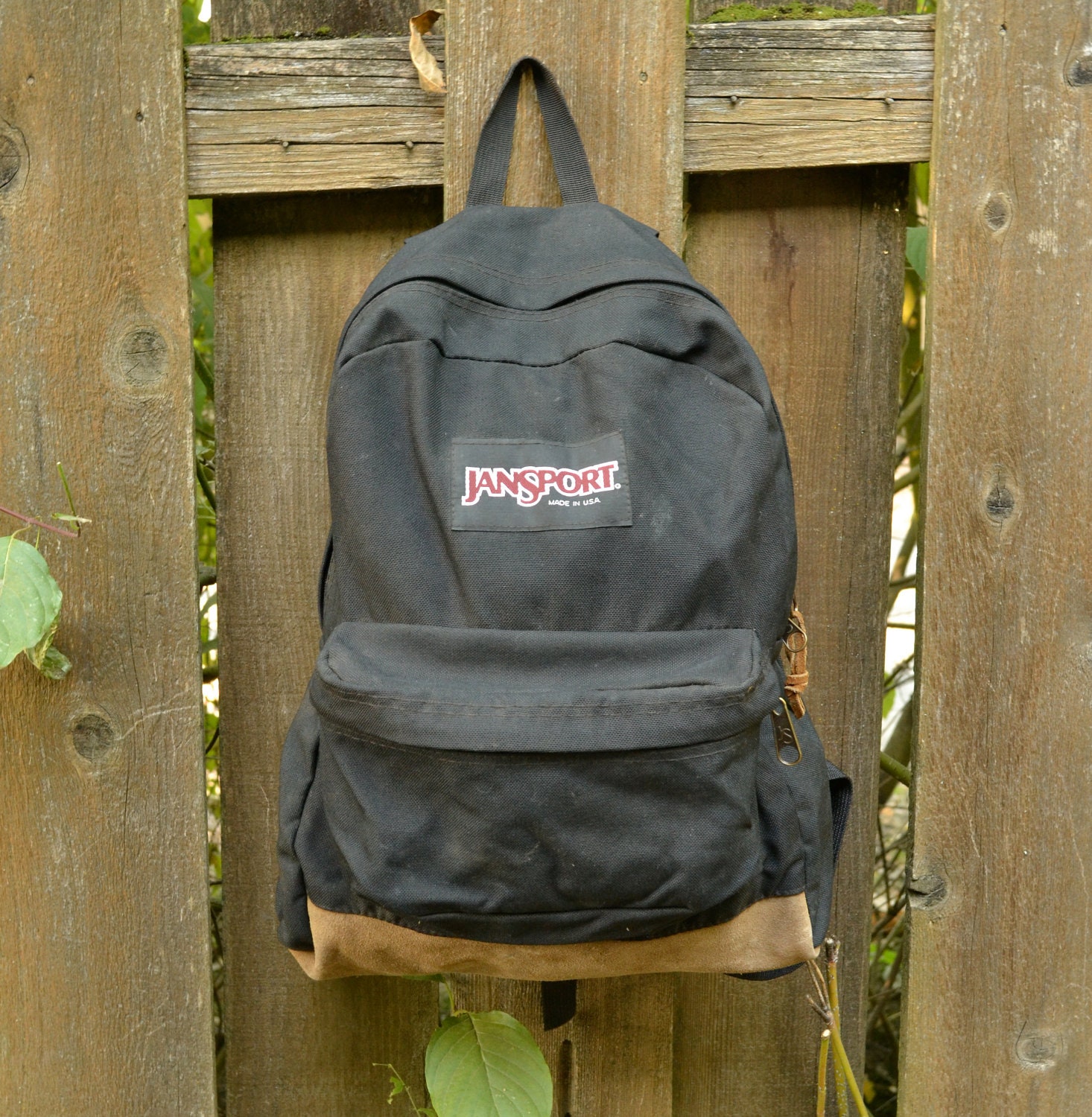 Classic Black Jansport Backpack with Leather Bottom by TheOldWell