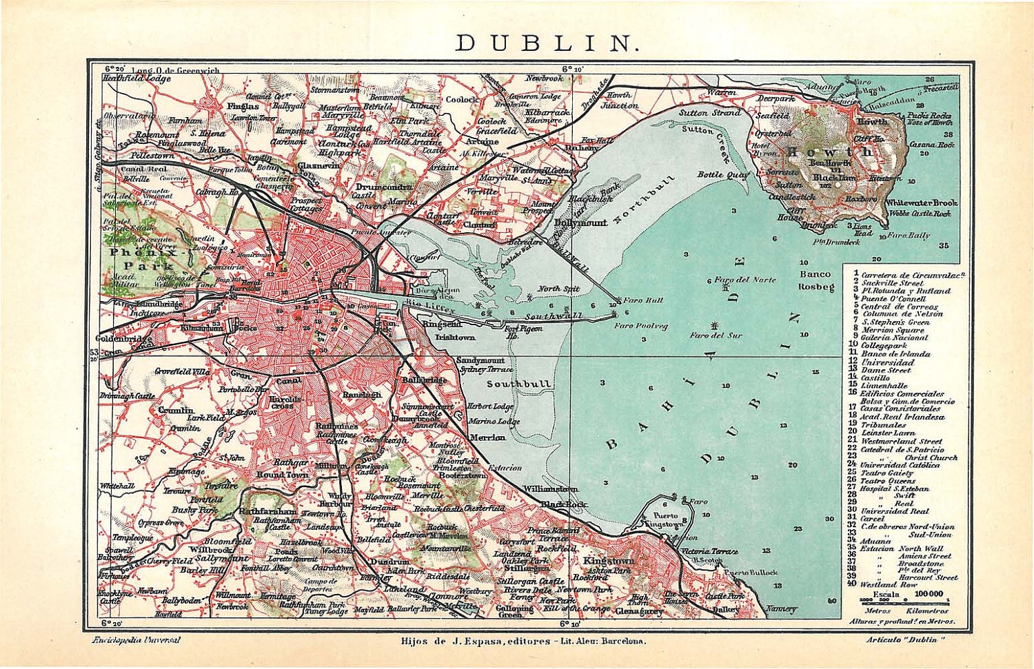 Dublin Vintage City Map Street Plan 1920s Ireland