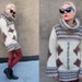 Striped Geometric Chunky Knit Huge Cowl Neck Flared Sleeve Sweater