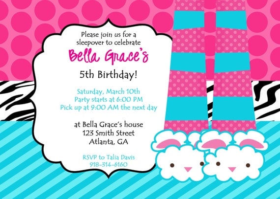 Printable Pajama Party Invitation. Customized Sleepover Party Invite. Il_570xn