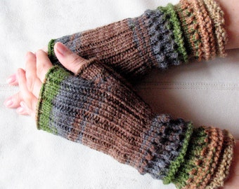 Fingerless Gloves Brown Beige Gray Green wrist warmers