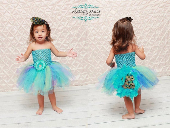 REAL FEATHERS Peacock tutu Dress Costume with Feather Tail