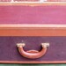 Vintage Oxblood Brown Leather Trim Weekend Suitcase with Key 1940s