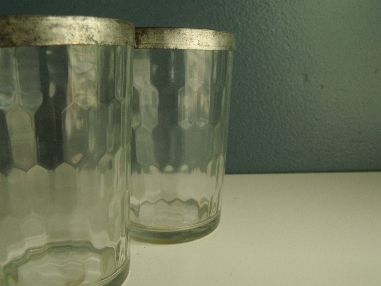 Vintage Glass Snuff Jars Metal Lid American Garrett