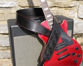 Handcrafted cincinnati Stitching Guitar an Red Black with shop   Custom  Strap vintage guitar Leather