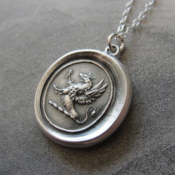 Griffin wax seal necklace Strength Courage Boldness by RQPStudio