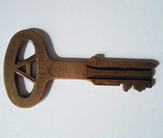 Huge Brass Jail Cell Key Vintage Brass Key Old Scroll