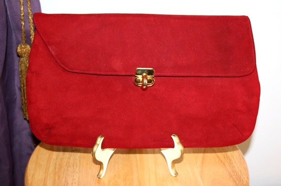 red leather clutch purse