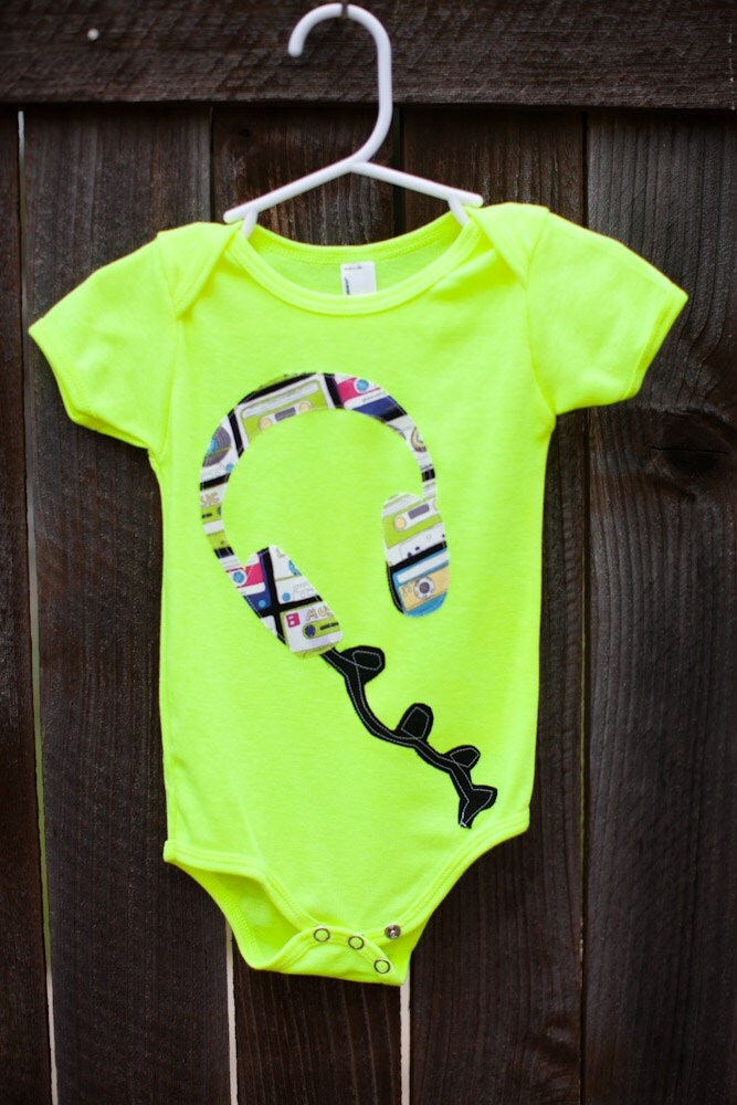 Rock Band Neon Yellow Headphones Onesie 3 6 Month