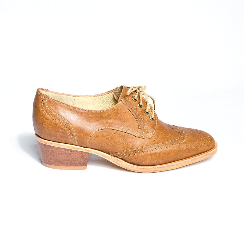 honey brown oxford brogues shoes cuban heel FREE WORLDWIDE