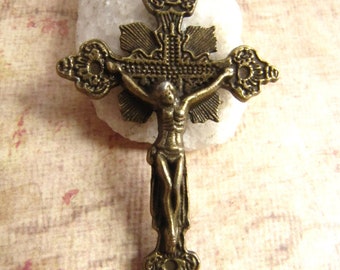Beautiful Ornate Large Vintage Style Bronze Rosary Crucifix