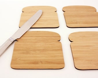 Bread Slice Toast Coasters, Set of 4 in Bamboo