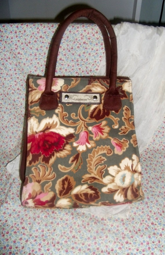 Vintage Longaberger Purse Floral Print of 100% Cotton Canvas