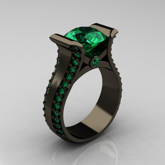 Items similar to Modern 14K Black Gold 3.0 Carat Emerald Bridal Ring ...