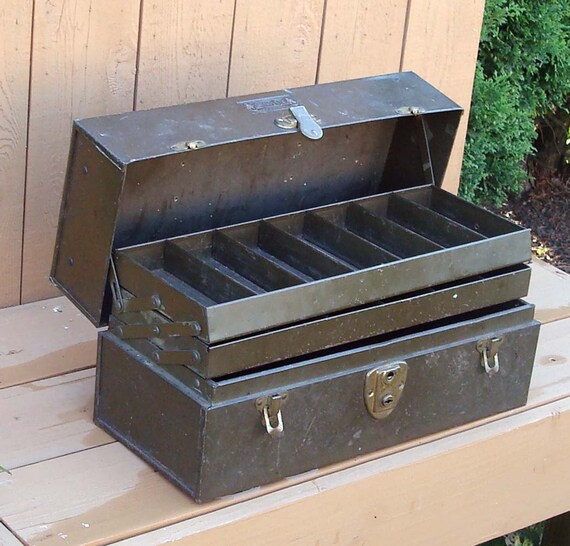 Vintage Kennedy Kits Tool / Tackle Box with Leather Handle