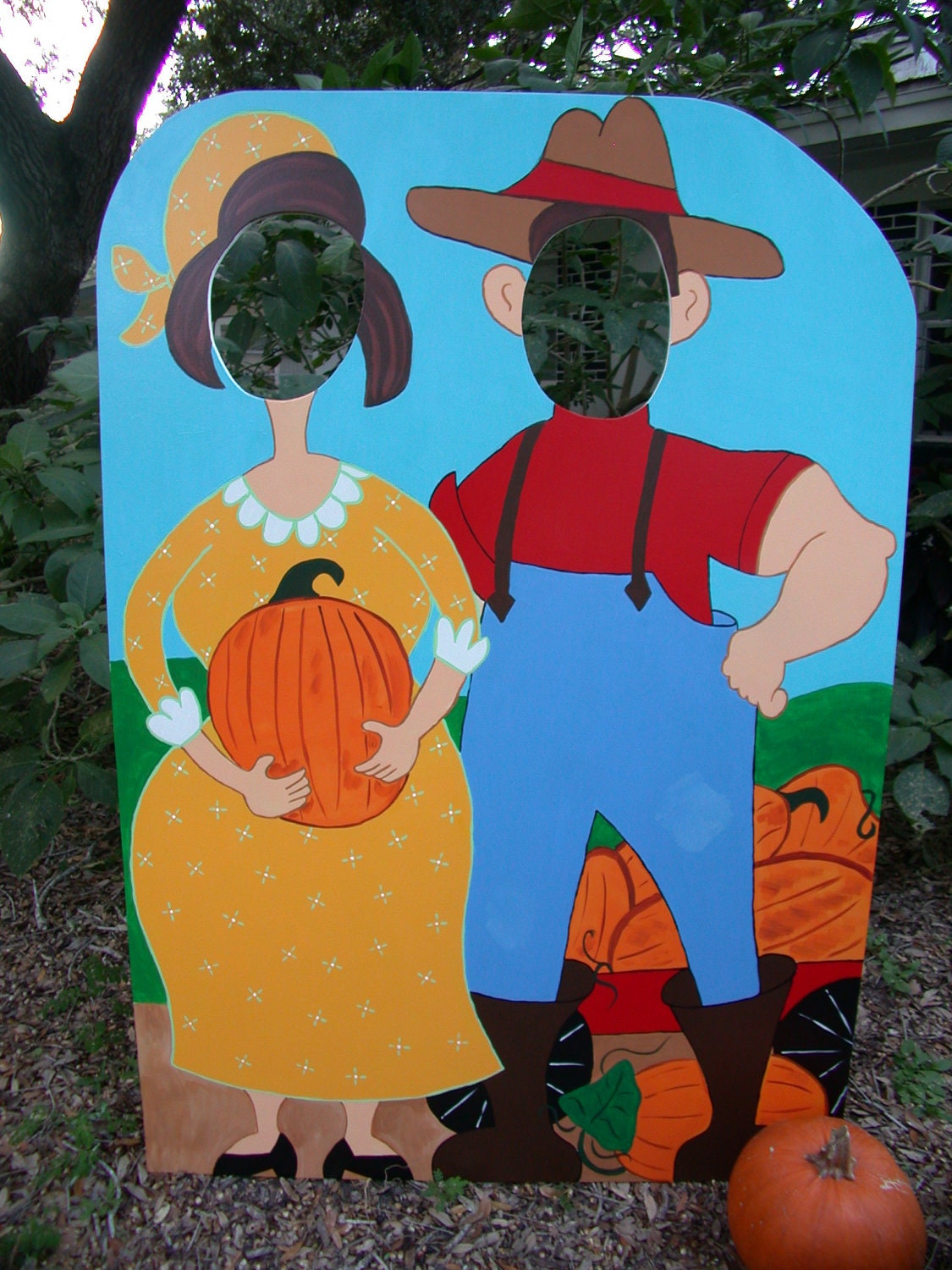 Harvest Party Themed Photo Prop Farmer and Wife Pumpkin